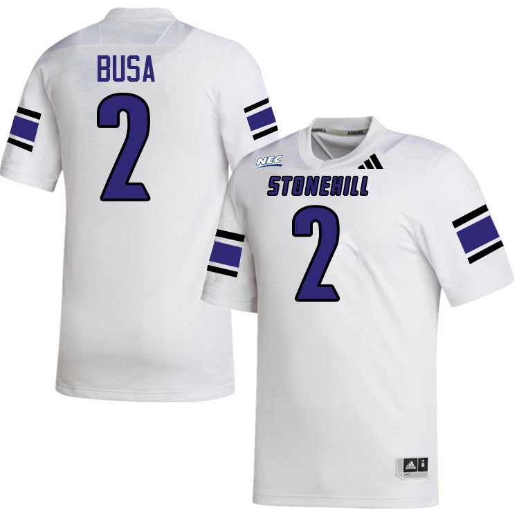 Stonehill Skyhawks #2 Anthony Busa College Football Jerseys,Uniforms Stitched-White